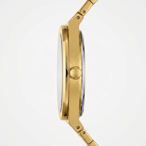 side view, gold case, crown detail