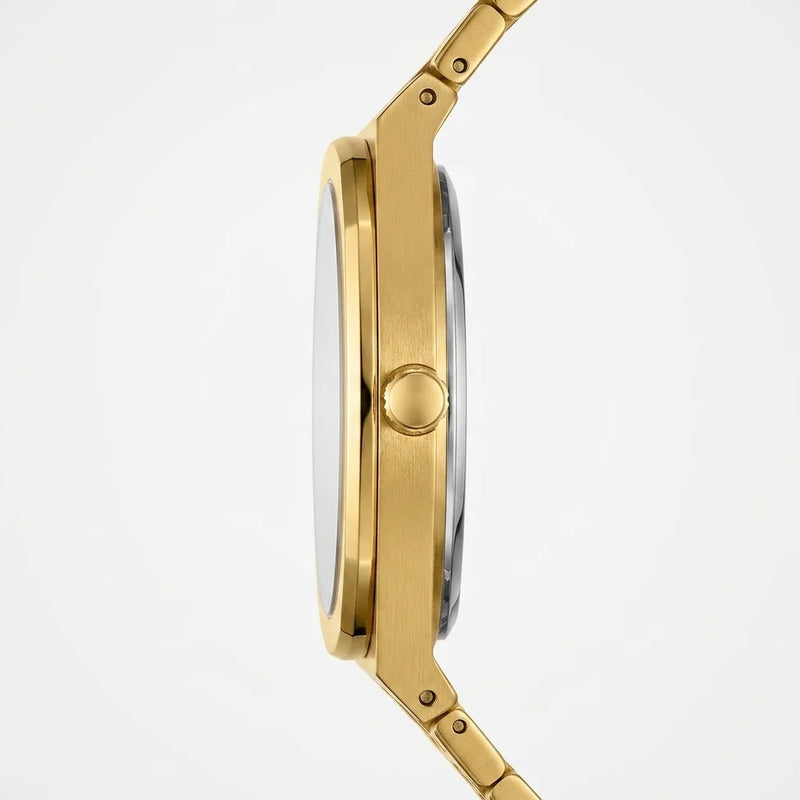 side view, gold case, crown detail