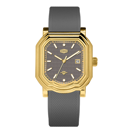 gold case grey strap, front view
