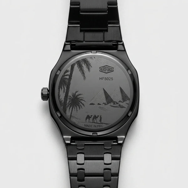 Heroforce 5025B Ribbed Di - watch caseback, engraved, stainless steel, macro detail