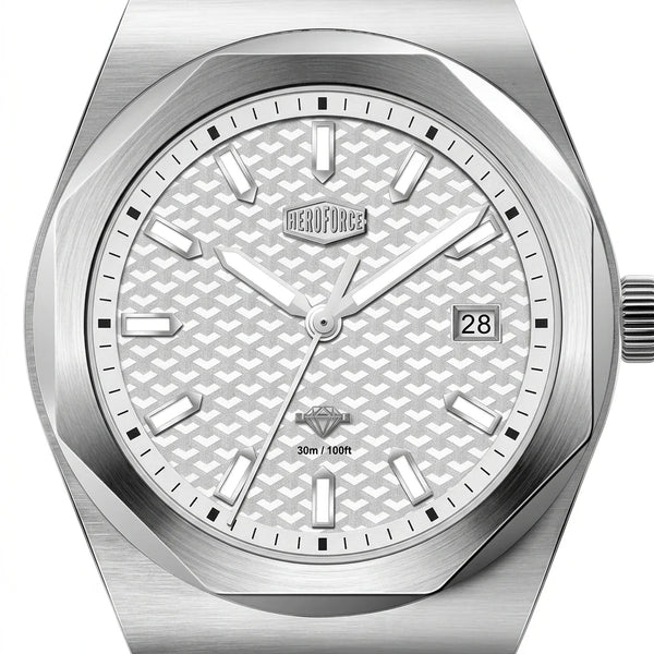 Heroforce 5041 Men's Watch - Macro dial, white background, luxury metal, sharp details