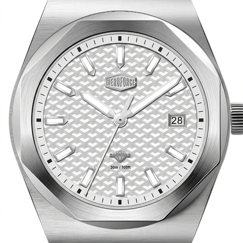 Heroforce 5041 Men's Watch - Macro dial, white background, luxury metal, sharp details