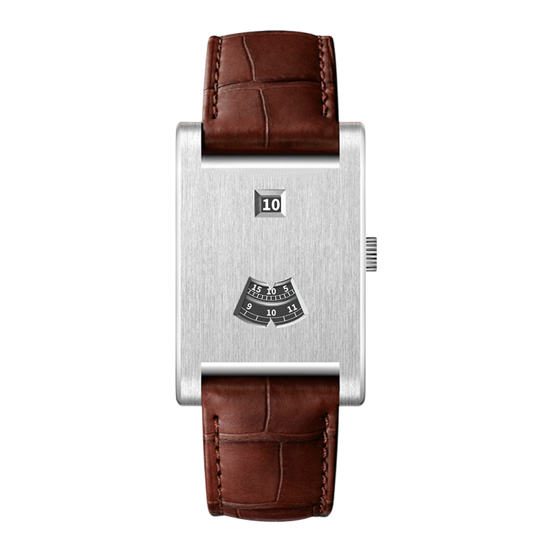 silver brushed case leather strap