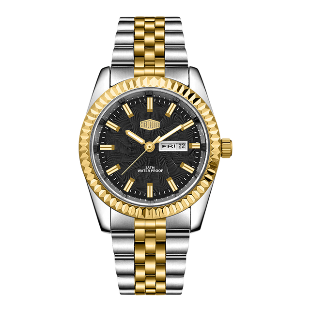 silver steel black dial