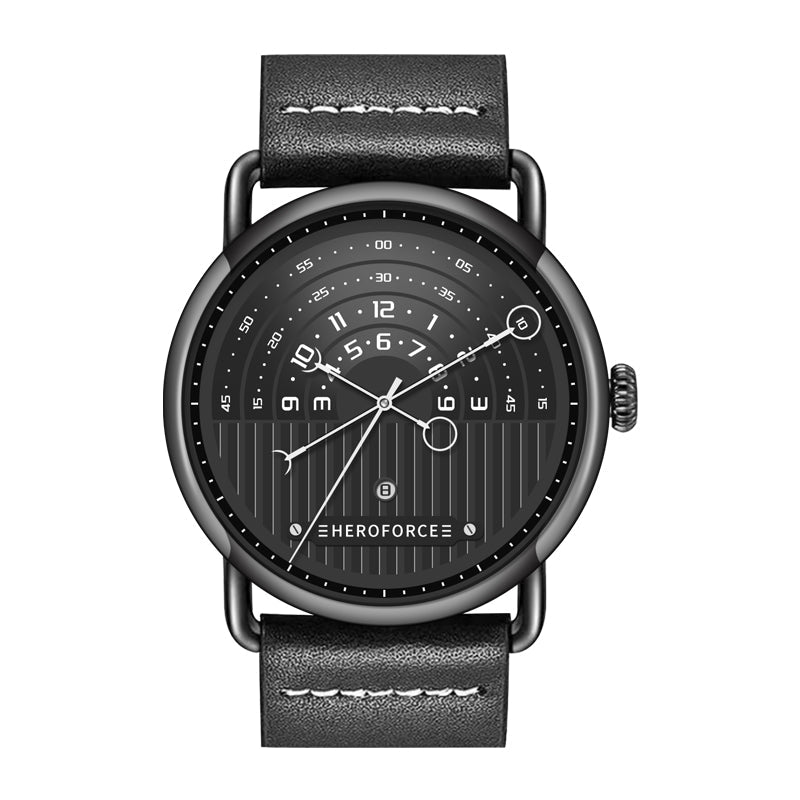 black dial, black case