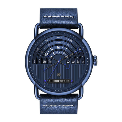 dark blue dial, blue case