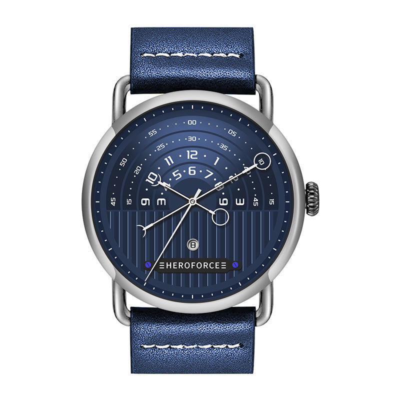dark blue dial, silver case