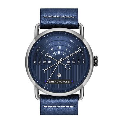 dark blue dial, silver case