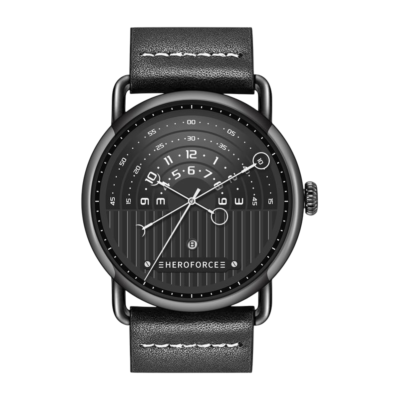 black dial, silver case