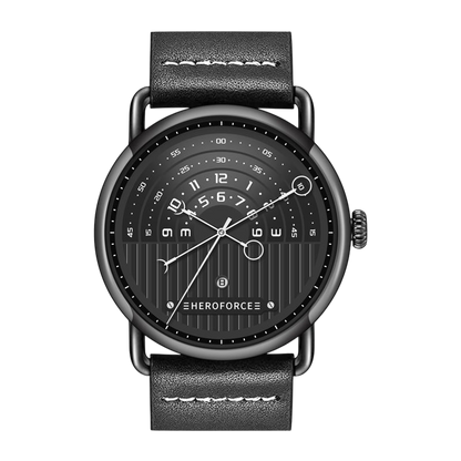 black dial, silver case