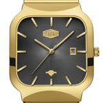 A gold-tone wristwatch with a square bezel, gold hands and indices, and a dark gray sunburst dial. The brand name 'HEROFORCE' is visible on the dial, and a date window is present at the 3 o'clock position.