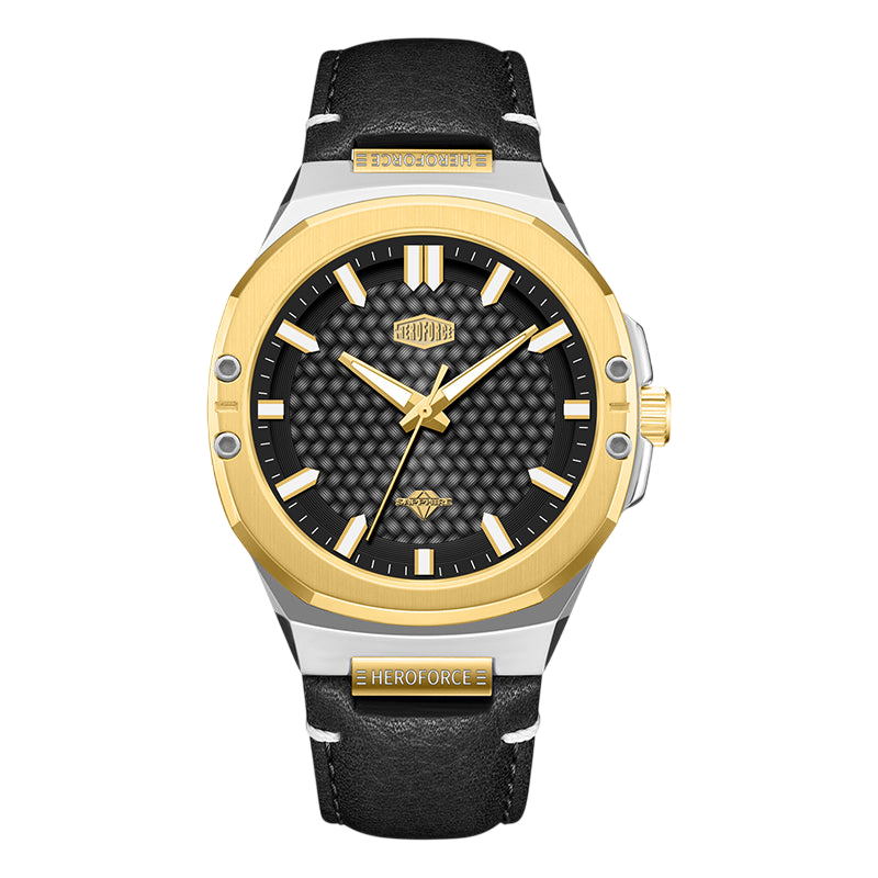 HeroForce Caldris 5033B - black dial, gold bezel, silver case
