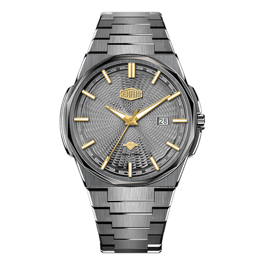gold accents dark grey