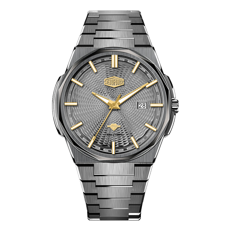 gold accents dark grey