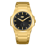 all gold watch, black sunburst dial, small seconds