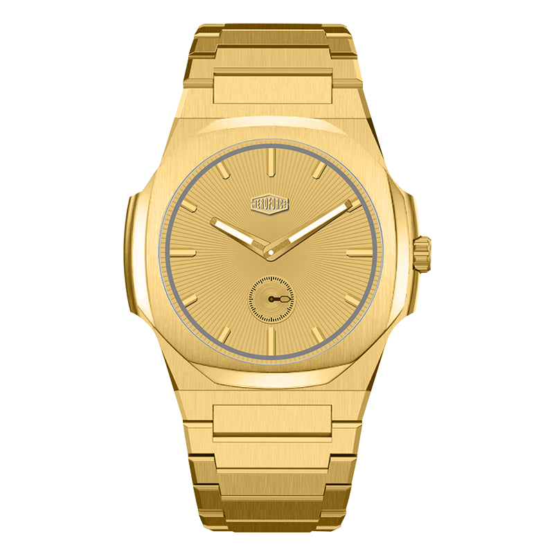 Full Gold Stainless Steel Watch with Gold Sunburst Dial and Small Seconds