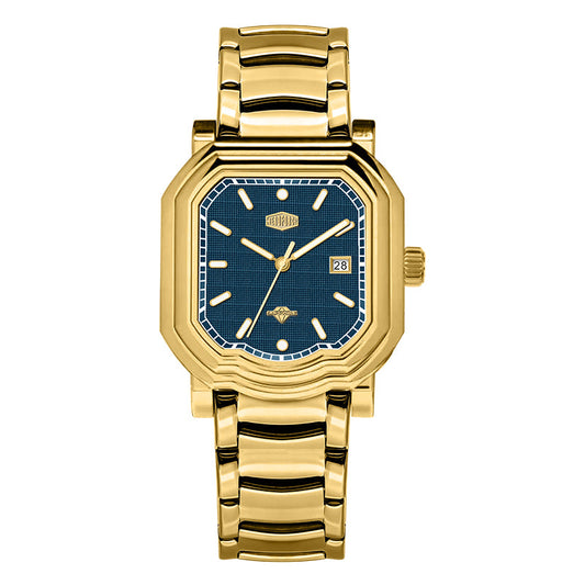 gold watch blue dial