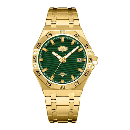 gold watch green dial