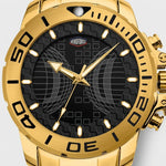 Gold-tone stainless steel wristwatch with a black textured dial, gold-tone hands and markers, and a rotating bezel with black numerals. The brand name 'HEROFORCE' is visible on the dial.