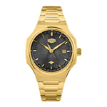 gold black dial watch