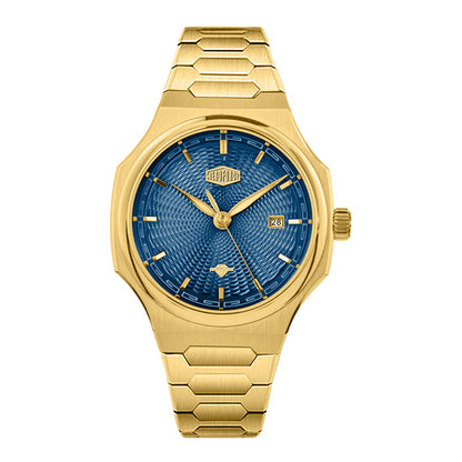 gold blue dial watch