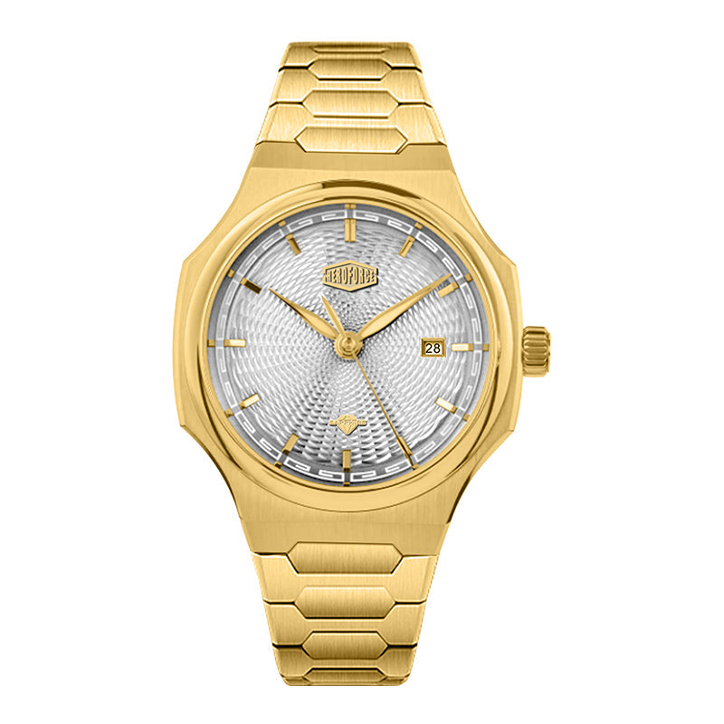 gold white dial watch