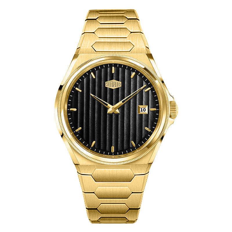 gold watch black dial