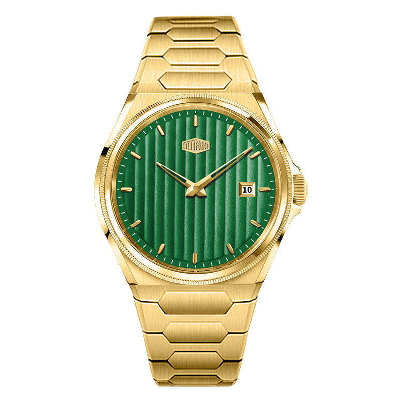 gold watch green dial