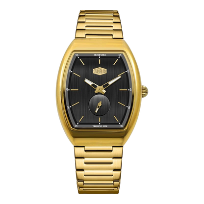 gold black dial watch