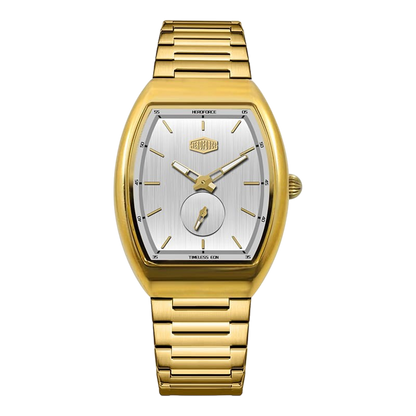 gold white dial watch