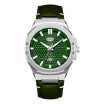 Green watch with a green strap on a white background