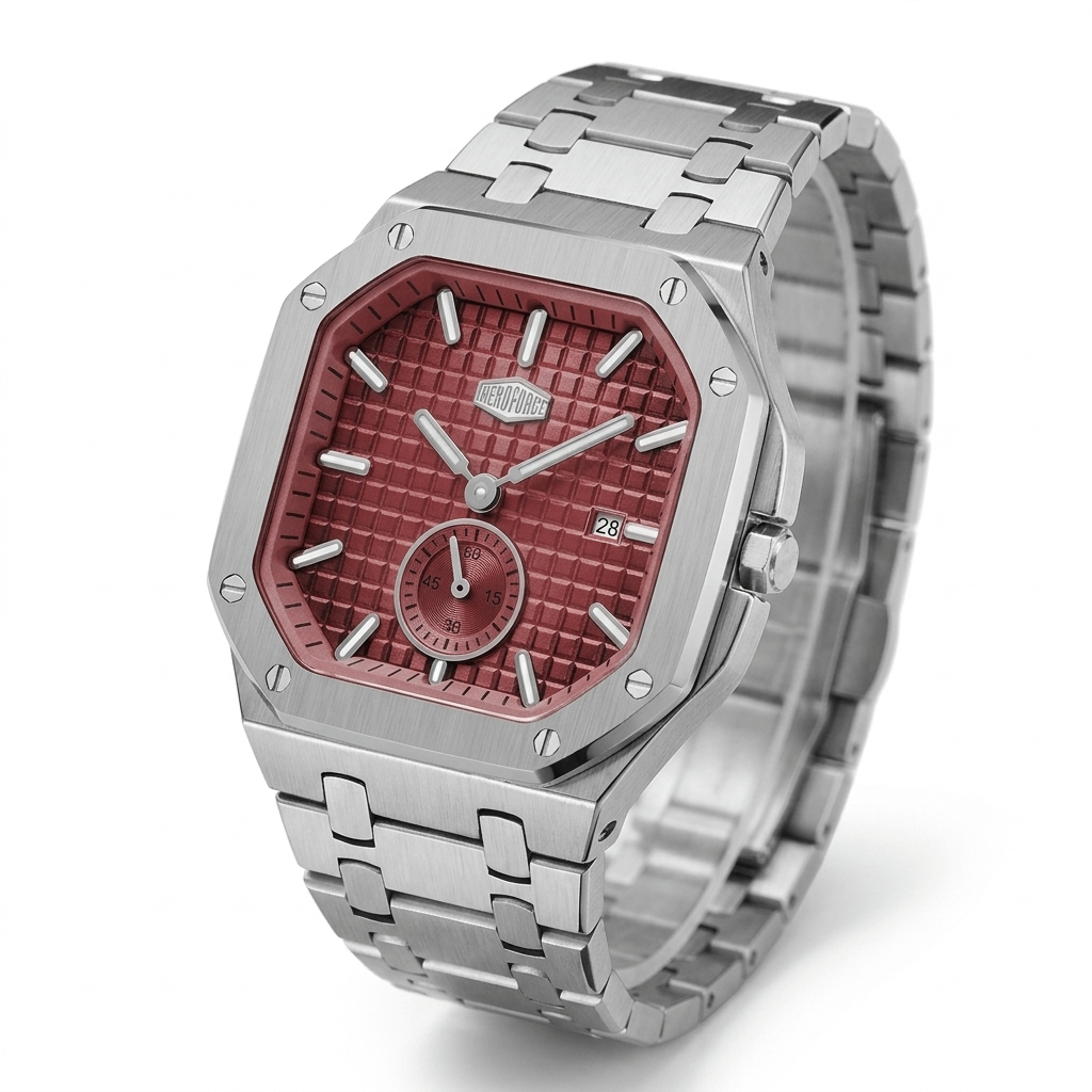 HEROFORCE 5025A HEROFORCE Luxury Quartz Men's Watch - red dial, angled view