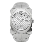 HEROFORCE 6039 - A silver-tone stainless steel wrist watch with a textured carbon-fiber-patterned white dial, integrated link bracelet, and date window, shown against a plain white background.