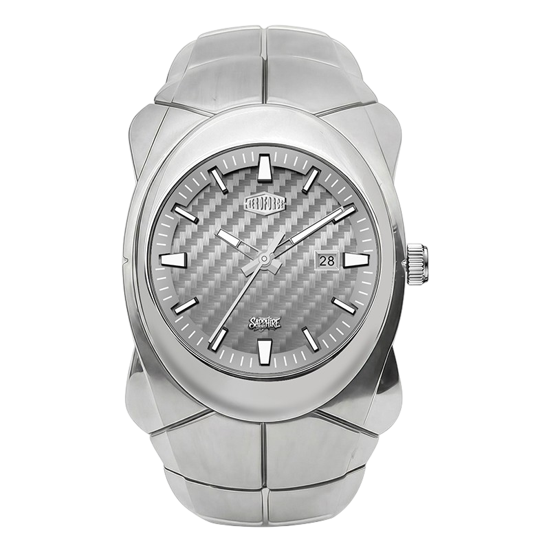 HEROFORCE 6039 - Silver-tone stainless steel wrist watch with a textured carbon-fiber-pattern dial, silver-tone bezel, and integrated link bracelet.