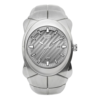 HEROFORCE 6039 - Silver-tone stainless steel wrist watch with a textured carbon-fiber-pattern dial, silver-tone bezel, and integrated link bracelet.