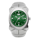 HEROFORCE 6069 - A silver-tone stainless steel wristwatch with a textured green carbon-fiber-pattern dial and silver-tone bezel and case.