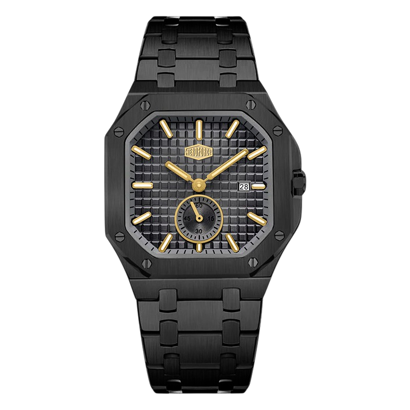HEROFORCE Luxury Quartz Men's Watch - Black watch Gold hands