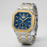 HEROFORCE Luxury Quartz Men's Watch - Quartz Men's Watch Waterproof Luminous Date - Photorealistic watch, Neutral studio ambiance, Soft luxury lighting, Crisp metal details