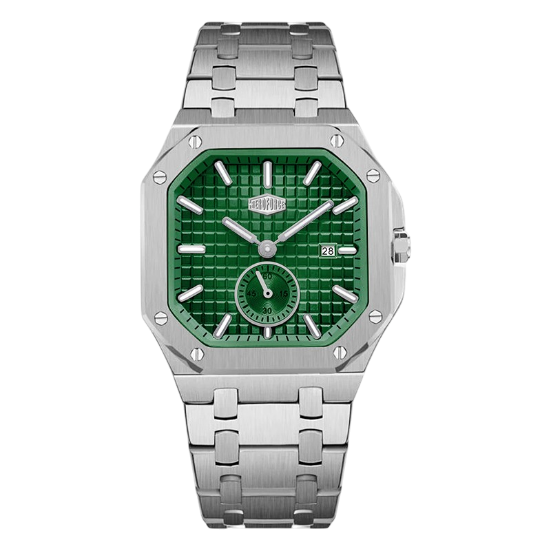 HEROFORCE Luxury Quartz Men's Watch - Silver watch Green dial