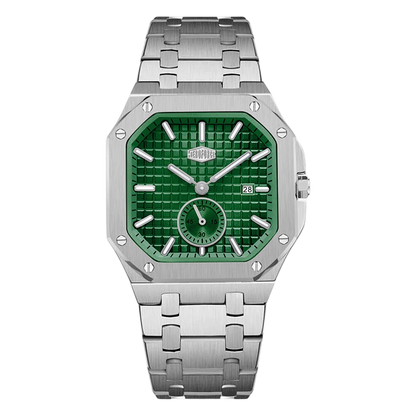 HEROFORCE Luxury Quartz Men's Watch - Silver watch Green dial