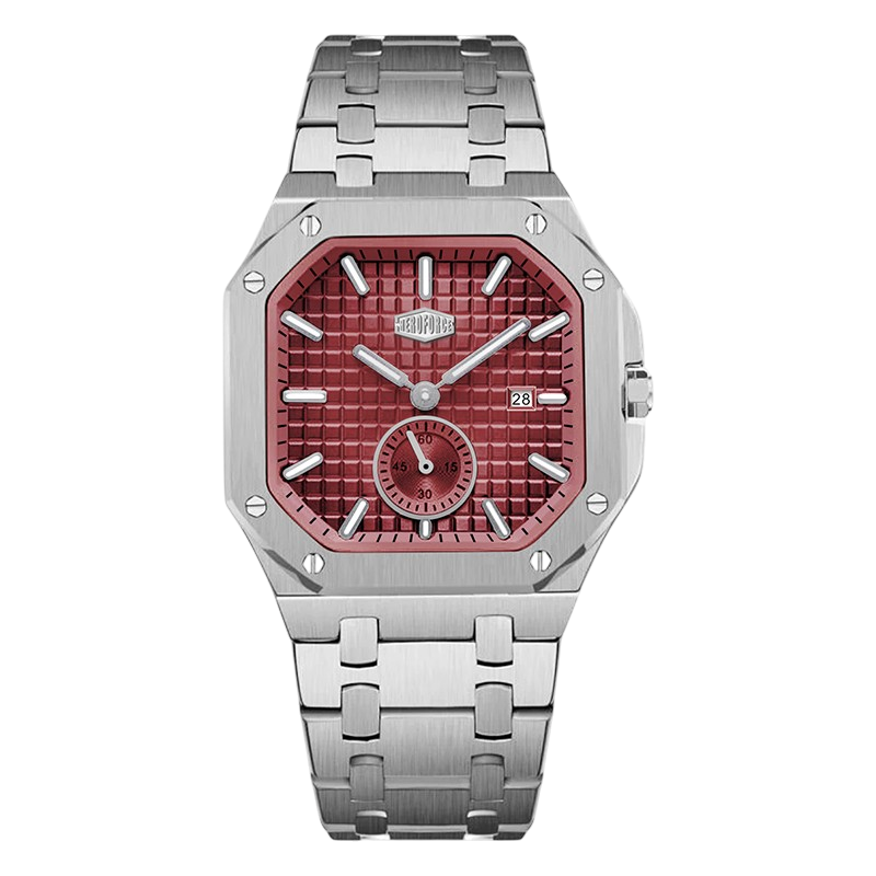 HEROFORCE Luxury Quartz Men's Watch - Silver watch Red dial