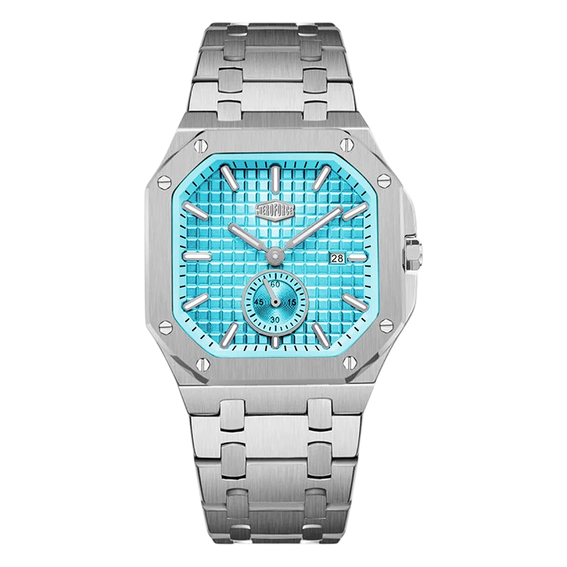 HEROFORCE Luxury Quartz Men's Watch - Silver watch Turquoise dial