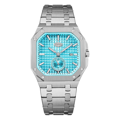 HEROFORCE Luxury Quartz Men's Watch - Silver watch Turquoise dial