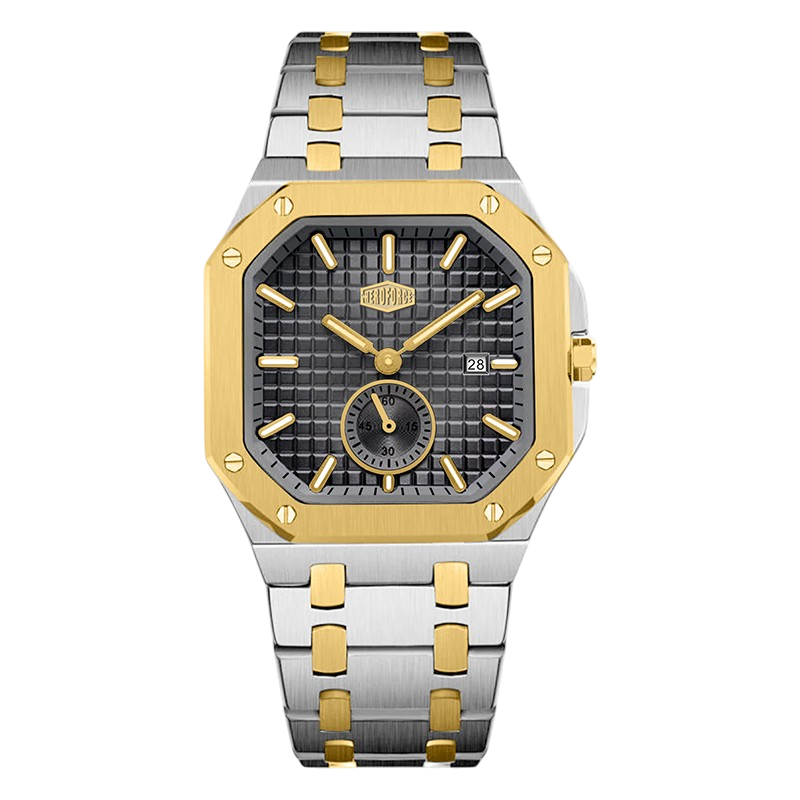 HEROFORCE Luxury Quartz Men's Watch - silver gold watch black dial