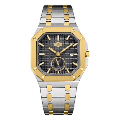 HEROFORCE Luxury Quartz Men's Watch - silver gold watch black dial