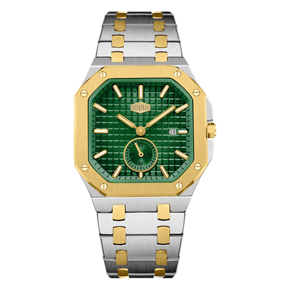 HEROFORCE Luxury Quartz Men's Watch - silver gold watch green dial