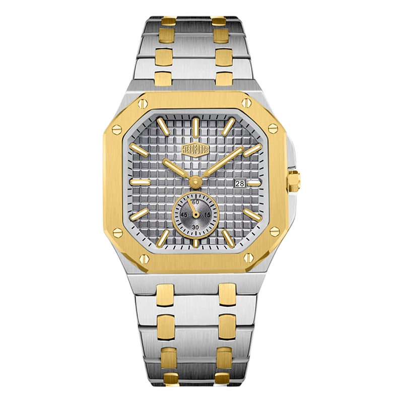 HEROFORCE Luxury Quartz Men's Watch - silver gold watch grey dial
