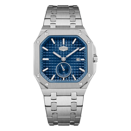 HEROFORCE 5025A Arctic Steel Men's Quartz Watch - blue dial steel watch, front isolated