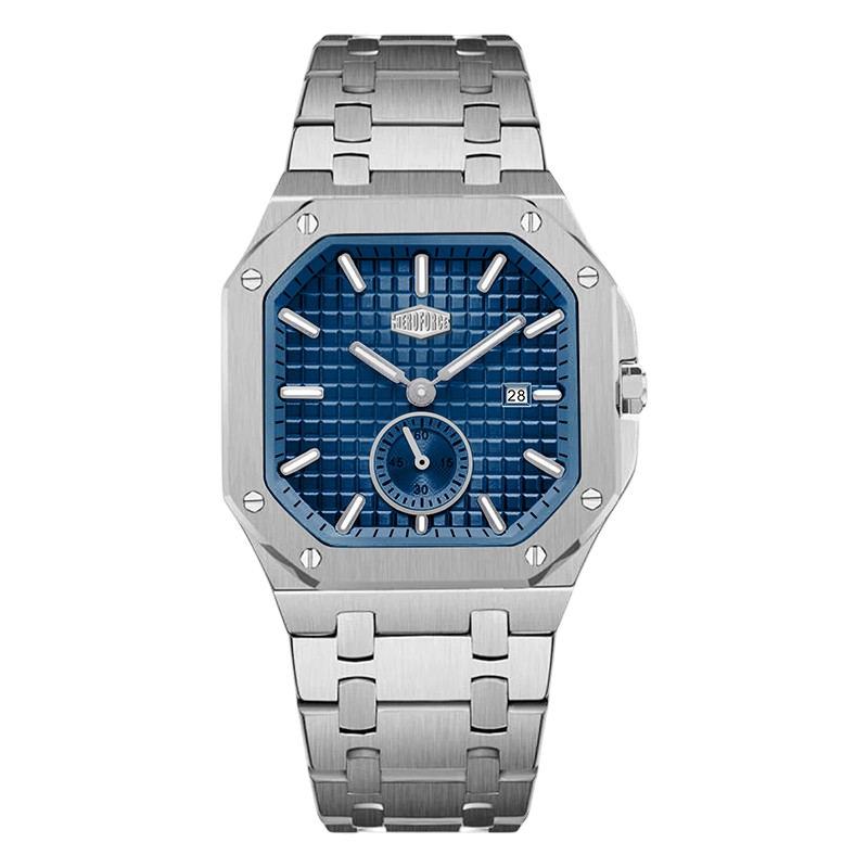 HEROFORCE Luxury Quartz Men's Watch - silver watch blue dial