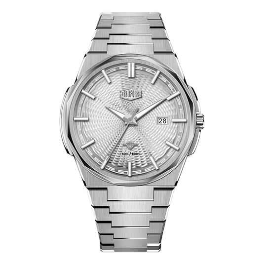 white dial silver accents